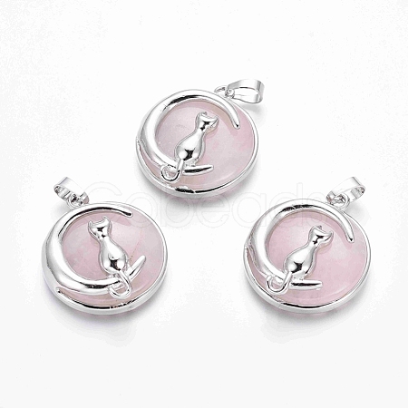 Natural Rose Quartz Kitten Pendants G-J386-B09-1