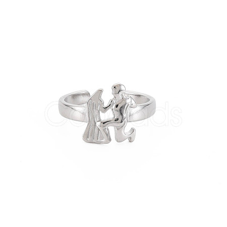 Non-Tarnish 304 Stainless Steel 12 Constellations/Zodiac Signs Open Cuff Ring for Women RJEW-S405-156P-I-1