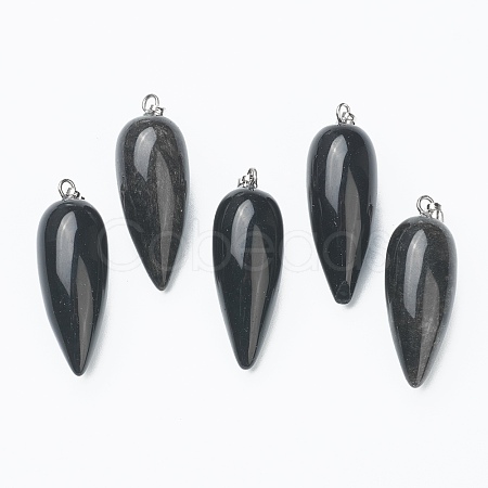 Natural Obsidian Pointed Pendants G-F705-01B-P-1