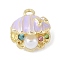 Alloy Rhinestone Pendants, with Resin Pearl, Shell Shape, Golden, Lilac, 16.5x15.5x14mm, Hole: 2mm