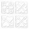 Acrylic Earring Handwork Template, Card Leather Cutting Stencils, Square, Clear, Heart Pattern, 152x152x4mm, 4 styles, 1pc/style, 4pcs/set