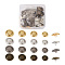 64Pcs 16 Style Brass Shank Buttons, Flat Round with Flower Pattern, Mixed Color, 15~25mm, 4pcs/Style