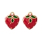 2Pcs Brass Enamel Charms, Imitation Fruit, Matte Gold Color, Strawberry Charm, Red, 12x10x6mm, Hole: 1.4mm