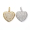 Brass Micro Pave Clear Cubic Zirconia Pendants, Heart, Mixed Color, 17x18x1mm, Hole: 2.5x4mm