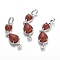 Natural Red Jasper Kitten Pendants, with Platinum Tone Brass Findings, Cat with Bowknot Shape, 35.5x12x6mm, Hole: 5x7mm