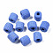 Handmade Porcelain European Beads, Large Hole Beads, Column, Royal Blue, 12~14x10.5~12.5mm, Hole: 4mm