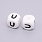 Silicone Beads, Cube with Letter.U, White, 12x12x12mm, Hole: 2mm