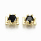 Brass Micro Pave Cubic Zirconia Cabochons, Fit Floating Locket Charms, Hexagon, Real 16K Gold Plated, Black, 7.5x5x3.5mm