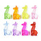 Transparent Acrylic Pendants, Giraffe, Mixed Color, 50x24x17.5mm, Hole: 3.5mm, about 60pcs/500g