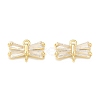 Brass Clear Glass Connector Charms KK-P228-73G-2