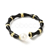 Black Enamel Bamboo Joint Open Cuff Ring with ABS Plastic Pearl Beaded RJEW-H120-08G-2