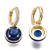 Cubic Zirconia Flat Round Dangle Hoop Dangle Earrings with Enamel EJEW-N011-121-3