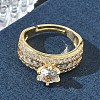 Adjustable Brass Finger Rings with Round Cubic Zirconia Center & Baguette Accents for Women CU-CBA7E55-16G-2