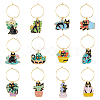 DICOSMETIC Plant Cat Alloy Enamel Wine Glass Charms AJEW-DC0001-37-1