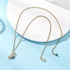 Cat with Flower Brass Pave Blue and Clear Cubic Zirconia Pendant 304 Stainless Steel Cable Chain Necklaces for Women NJEW-JN05715-5