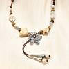 Ethnic Style Alloy & Porcelain Ceramic Beads Butterfly Pendant Tassel Y Necklaces NJEW-D308-01D-4