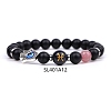 Natural Dyed & Heated Black Agate & Strawberry Quartz Stretch Bracelets PW-WG62314-12-1
