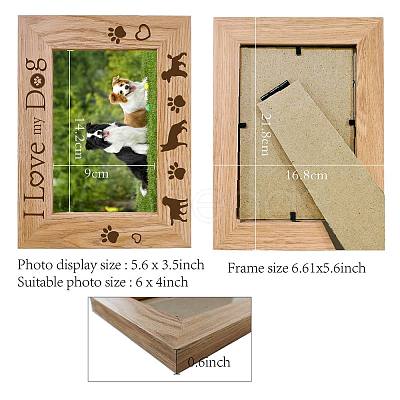 Rectangle with Dog & Word Wooden Photo Frames AJEW-WH0292-005-1