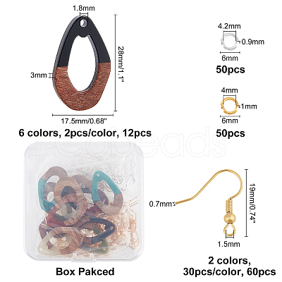 DIY 6 Pairs Teardrop Resin & Walnut Wood Earring Makings DIY-FH0001-90-1