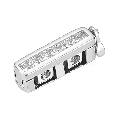 1Pc 925 Sterling Silver Micro Pave Clear Cubic Zirconia Fold Over Clasps STER-BC0003-25-1