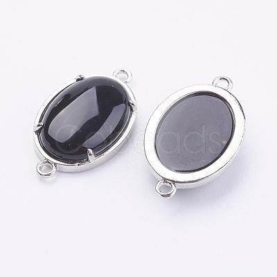 Brass Natural Black Agate Links connectors G-E398-04H-1