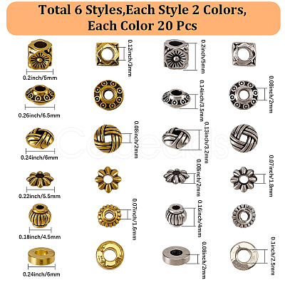 240Pcs 12 Styles Tibetan Style Zinc Alloy Beads FIND-SC0019-94-1