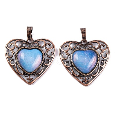 Synthetic Opalite Peach Love Heart Pendants G-G158-01-10-1