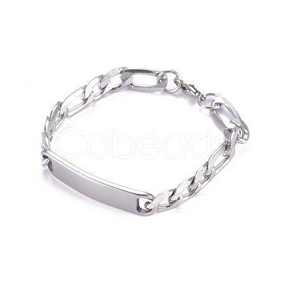 Tarnish Resistant 667 Stainless Steel Figaro Chain ID Bracelets BJEW-G631-02P-1