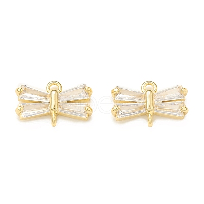 Brass Clear Glass Connector Charms KK-P228-73G-1