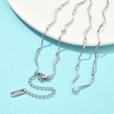 304 Stainless Steel Wave Bar Link Chain Necklaces NJEW-D299-01P-1