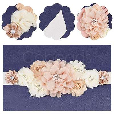 Chiffon Flower Chain Belt with Alloy Rhinestone AJEW-WH0248-43-1