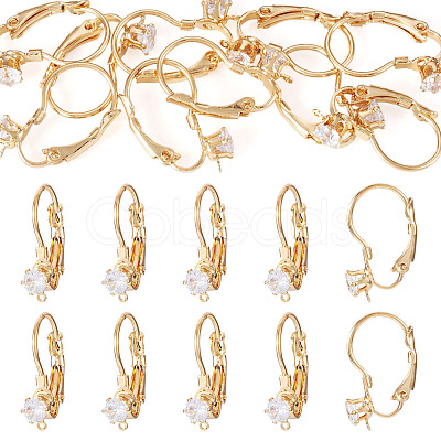 10Pcs Brass Micro Pave Clear Cubic Zirconia Leverback Earring Findings KK-TADJ0001-20A-1