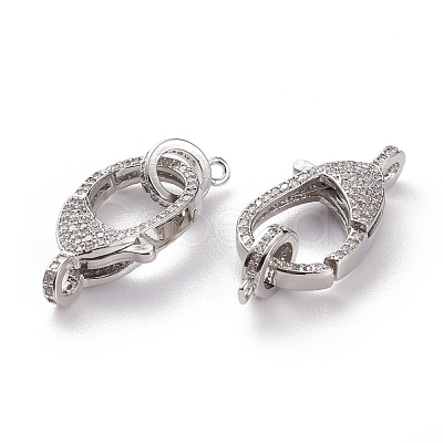 Brass Micro Pave Clear Cubic Zirconia Lobster Claw Clasps KK-C100-43G-1