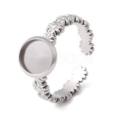 Flower 304 Stainless Steel Cuff Ring Components STAS-P454-05A-P-1