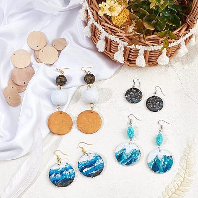 96Pcs 5 Style Natural Wood Circle Pendants WOOD-NB0001-83-1