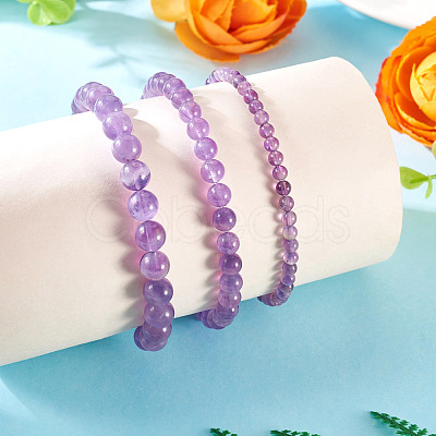 3Pcs Natural Amethyst Beads Stretch Bracelets for Women BJEW-TAC0033-1