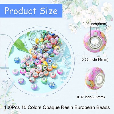 100Pcs 10 Colors Opaque Resin European Beads RPDL-CJ0001-07-1