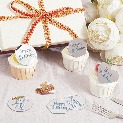 21Pcs 3 Styles Mirror Effect Acrylic Birthday Cupcake Insert Card Decoration AJEW-SP0001-66A-1