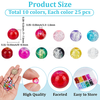 250Pcs 10 Colors Spray Painted Crackle Glass Beads CCG-PA0001-05-1
