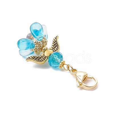 Alloy Glass Flowers Pendant Decorations HJEW-MZ00207-1