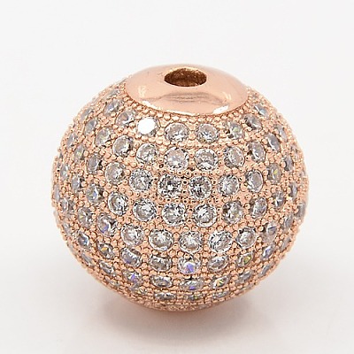 CZ Jewelry Findings Brass Micro Pave Cubic Zirconia Round Beads ZIRC-M015-08RG-NR-1