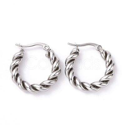 Non-Tarnish 304 Stainless Steel Twist Rope Hoop Earrings for Women Hand Polished EJEW-G298-07B-P-1