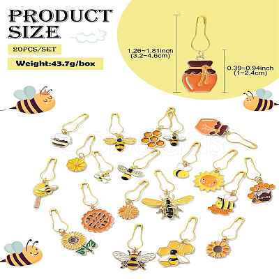 20Pcs Bees Theme Alloy Enamel Locking Stitch Marker HJEW-CJ00066-1