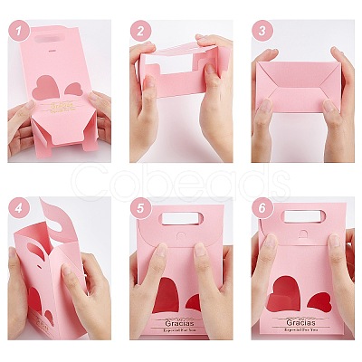 20Pcs 2 Style Rectangle Paper Bags with Handle and Clear Heart Shape Display Window CON-NB0001-90-1