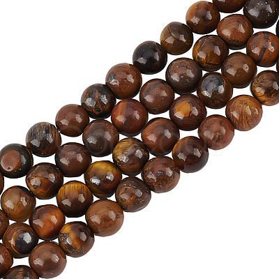 Olycraft 4 Strands Natural Grade AB Tiger Eye Round Beads Strands G-OC0005-01-1