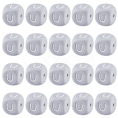 20Pcs Grey Cube Letter Silicone Beads 12x12x12mm Square Dice Alphabet Beads with 2mm Hole Spacer Loose Letter Beads for Bracelet Necklace Jewelry Making JX436U-1