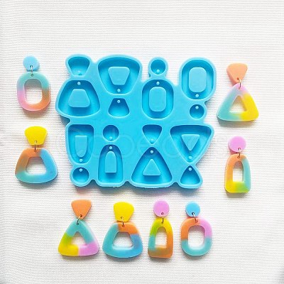 Trapezoid & Triangle & Flat Round Shape DIY Pendant Silicone Molds DIY-M048-04-1