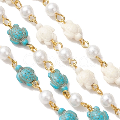 2Pcs 2 Colors Synthetic Turquoise & Glass Pearl Link Chains AJEW-JB01594-01-1