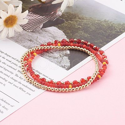 Glass & Brass Stretch Beaded Bracelets Sets BJEW-JB06151-1