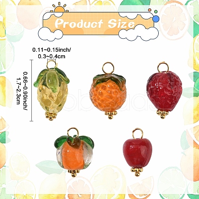 25Pcs 5 Styles Handmade Lampwork Pendants PALLOY-YW00073-1